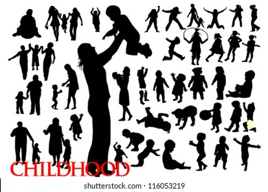 silhouettes of family and children