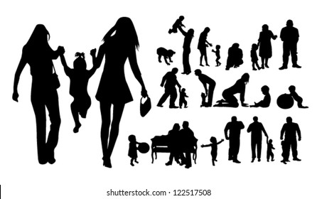 silhouettes of family and children