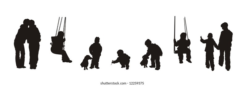 silhouettes of family and children