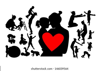 silhouettes of family and children 