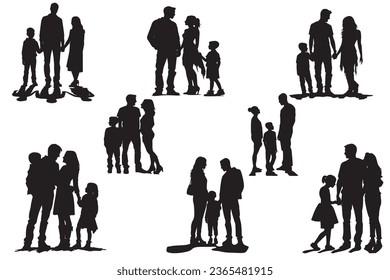 Silhouettes family father mother son and daughter from back. illustration graphics icon vector
