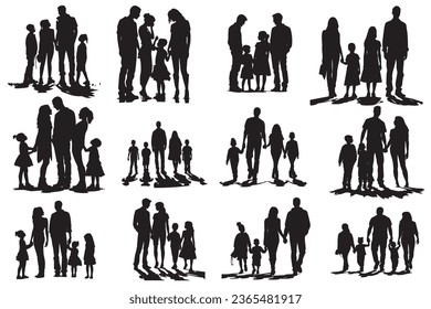 Silhouettes familia padre madre hijo e hija de espalda. vector de icono gráfico