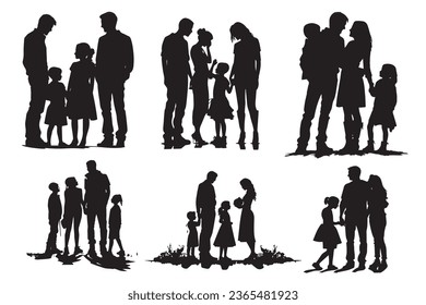 Silhouettes family father mother son and daughter from back. illustration graphics icon vector