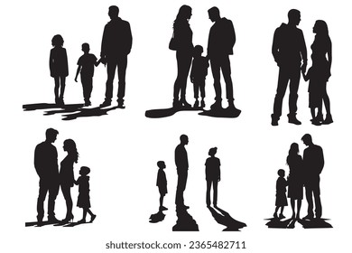 
Silhouettes family father mother son and daughter from back. illustration graphics icon vector