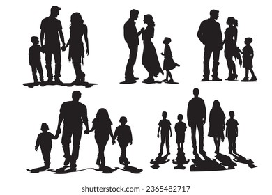 
Silhouettes familia padre madre hijo e hija de espalda. vector de icono gráfico