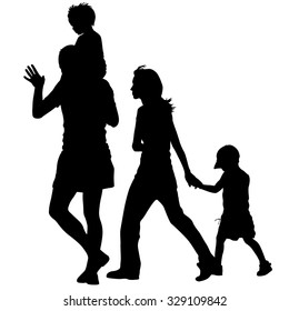 Silhouettes Family on white background. Vector illustration.