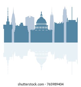 Silhouettes of famous buildings and modern buildings in the USA. Tall buildings and skyscrapers.