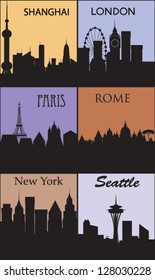  Silhouettes of famous cities. Vector