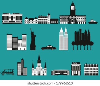 Silhouettes of famous cities. Vector