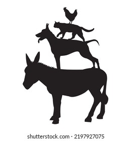 Silhouettes of farm animals as Bremen town musicians. Vector illustration on white