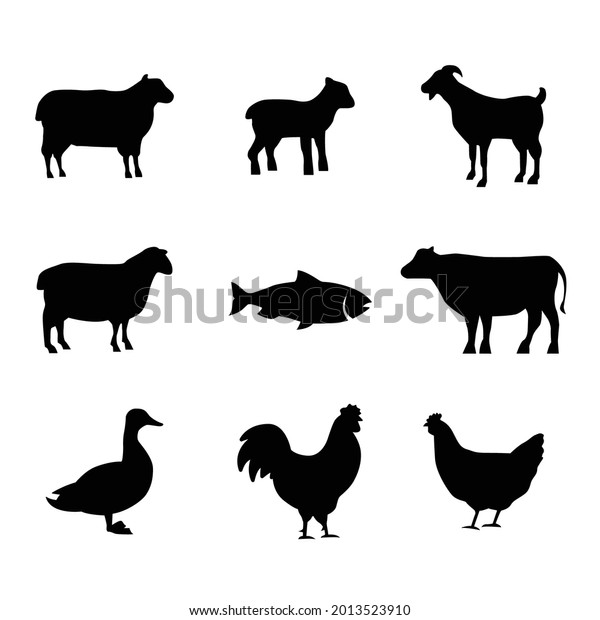 Silhouettes Farm Animals Cow Goat Sheep Stock Vector (Royalty Free ...