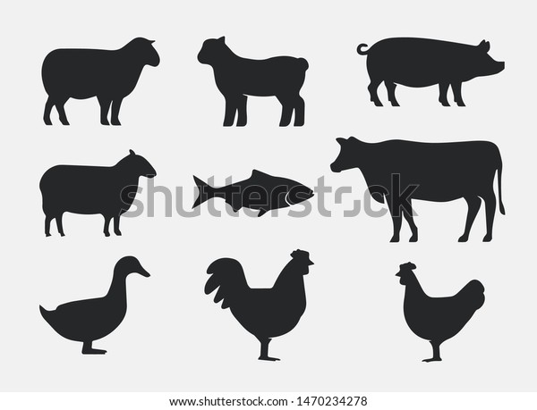 Silhouettes Farm Animals Cow Pig Sheep Stock Vector (Royalty Free ...