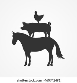 Silhouettes of farm animals on the white background. Vector.Poultry and livestock icons