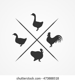 Silhouettes of farm animals on the white background. Vector.