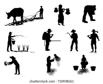 Silhouettes Farmer Cartoon Shape Vector Design Stock Vector (Royalty ...