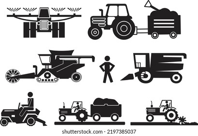 Siluetas de agricultores que trabajan con herramientas