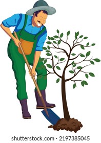 Siluetas de agricultores que trabajan con herramientas
