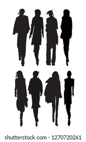 Silhouettes Fashion girls. Fashion illustration. Silhouettes Drawing fashion models