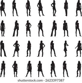 silhouettes of fashion model multiple figure  of standing  vector
