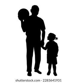 Silhouettes of father and his daughter playing with a ball