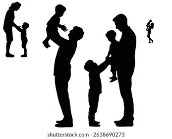 Silhouettes of Fathers and Children in Playful and Caring Family Moments