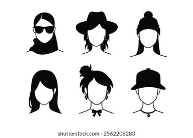 Silhouettes featuring head accessories like sunglasses, scarves, earrings, and headbands, perfect for fashion and lifestyle designs.