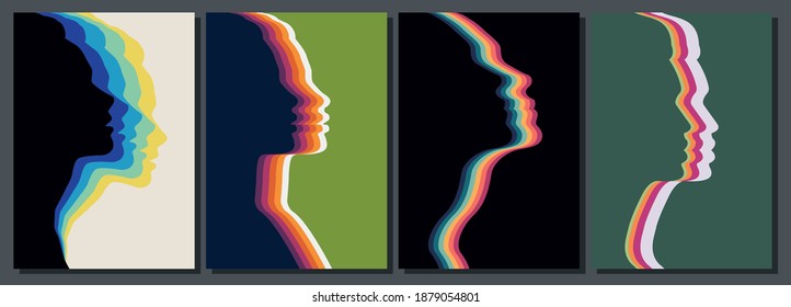 Silhouettes of Female Faces Illustrations Vintage Color Abstract Poster, Cover Templates 