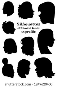 Silhouettes of female faces in profile. Vector illustration. Hand drawing outlines