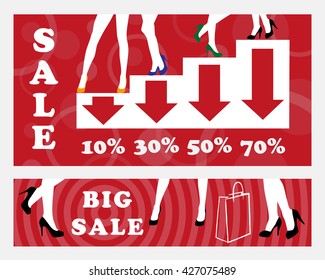 Silhouettes of female feet. Discounts. Sale.