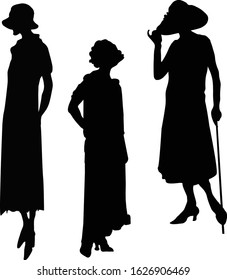 silhouettes of female figures.vector.retro style
