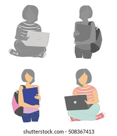 silhouettes of female students. vector illustration.