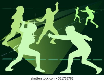 Silhouettes of fencers. Sport competitions
