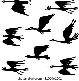 Silhouettes of fictional flying birds