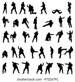 Silhouettes of the fighting businessmen - vector illustration set.