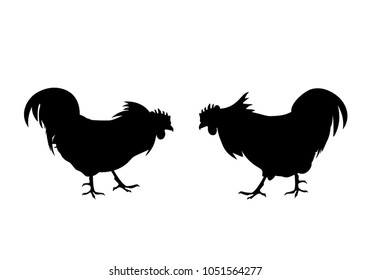 Silhouettes of fighting cocks. Vector illustration isolated on white background