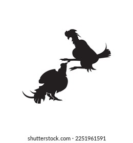 Siluetas de gallos de lucha. Ilustración del vector aislada en fondo blanco