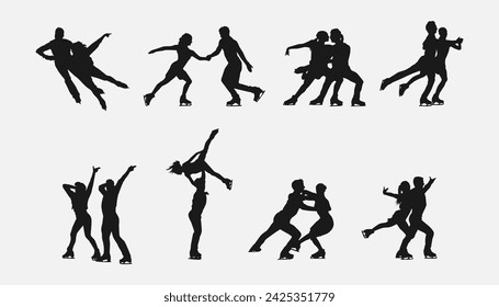 Silhouettes of figure skating. Pair skating. Sport, athlete, winter, activity theme. Isolated on white background. Vector illustration.