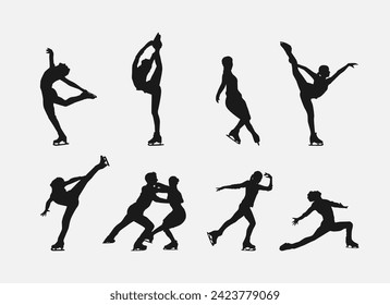 Silhouettes of figure skating. Sport, athlete, winter, activity theme. Isolated on white background. Vector illustration.