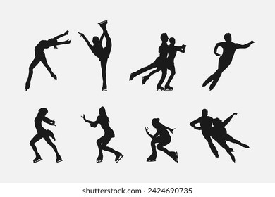 Silhouettes of figure skating. Sport, athlete, winter, activity theme. Isolated on white background. Vector illustration.
