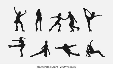 Silhouettes of figure skating. Sport, athlete, winter, activity theme. Isolated on white background. Vector illustration.