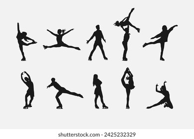 Silhouettes of figure skating. Sport, athlete, winter, activity theme. Isolated on white background. Vector illustration.