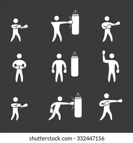 Silhouettes of figures boxer icons set. Boxing vector symbols