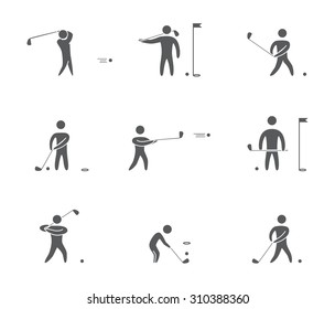Silhouettes of figures golfer icons set. Golf vector symbols