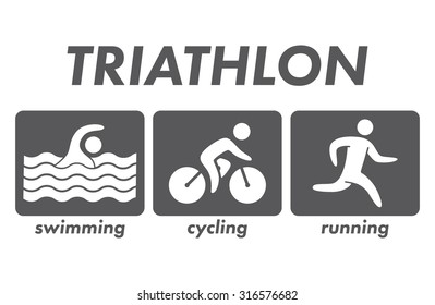 Silhouettes of figures triathlon athletes. Swimming, cycling, running symbols and icons. Vector sport logo.