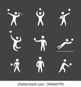 Silhouettes of figures volleyball players icons set. Volleyball vector symbols