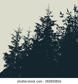 Silhouettes of fir trees. detailed vector illustration