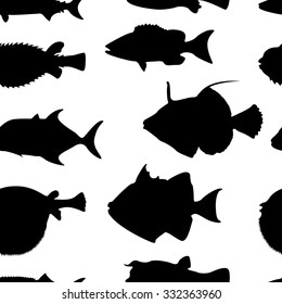 silhouettes of fish isolated on a white background. seamless pattern