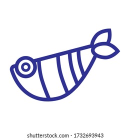 silhouettes of a fish on white background. funny icon. in linear style