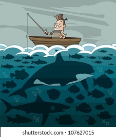 Silhouettes fisherman and fish catching the fish,Vector illustration, isolated objects