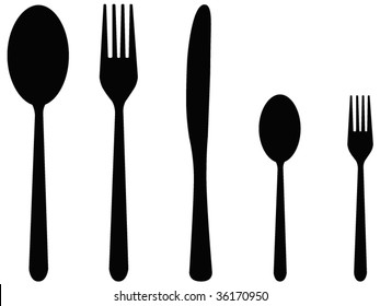 silhouettes of five covered including spoon, fork and knife